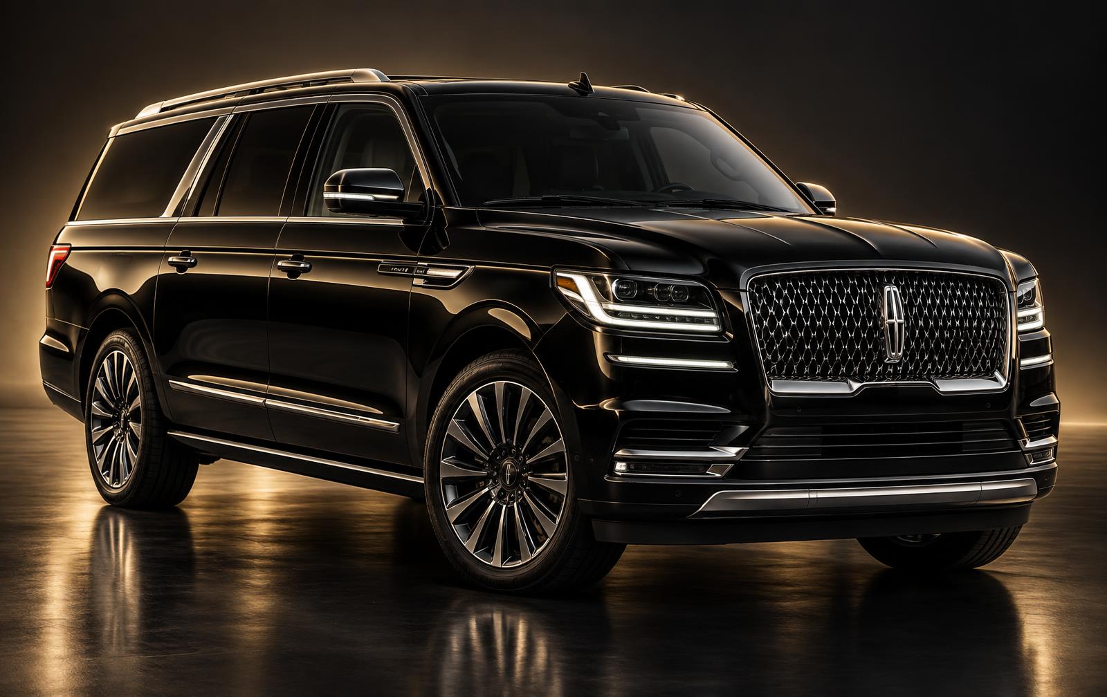 Black 2025 Lincoln Navigator L Reserve photographed in a dark studio
